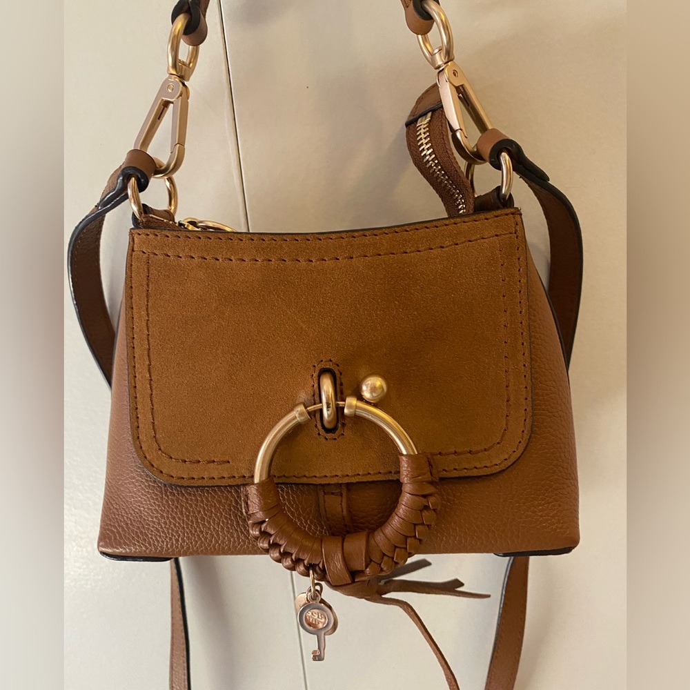 See By Chloé - Joan Mini Textured-leather & Suede Shoulder Bag - Brown, used